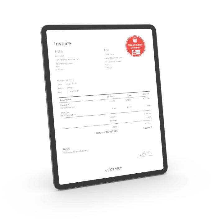 Tablet digital signature